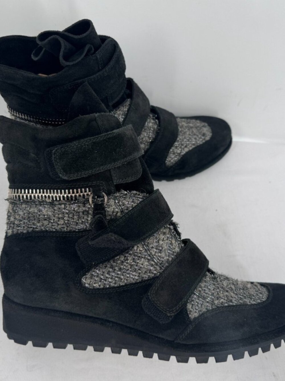 $970 Stuart Weitzman Black Suede Leather Wedge Sport Sneakers Ankle Boots sz 6